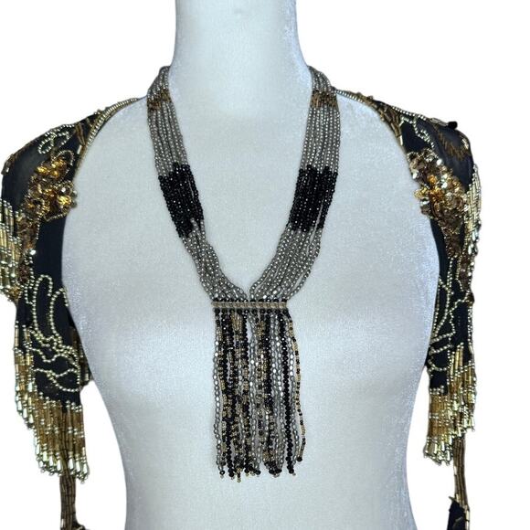 ORIGINAL BOX SIGNED HIMALAYAN GEMS BLACK, GOLD & SILVER BEAD TRIBAL NECKLACE - Picture 1 of 5